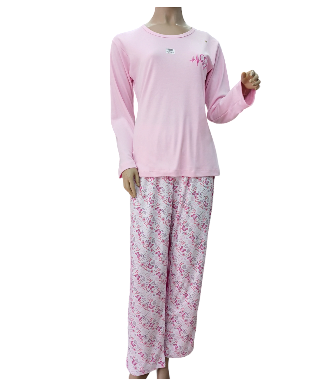 pijama manga larga cuello redondo azul y cuadros